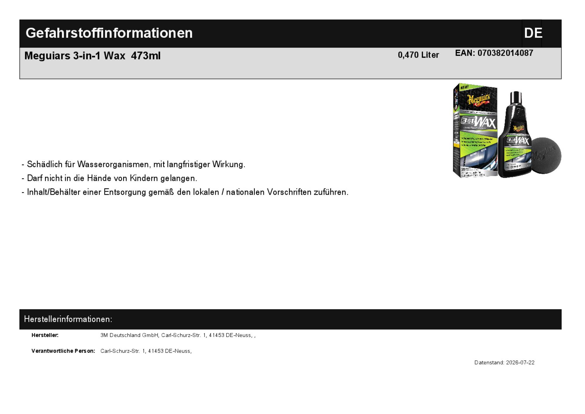 Meguiar\'s 3-in-1 Wax - 473 ml - innovatives Autowachs