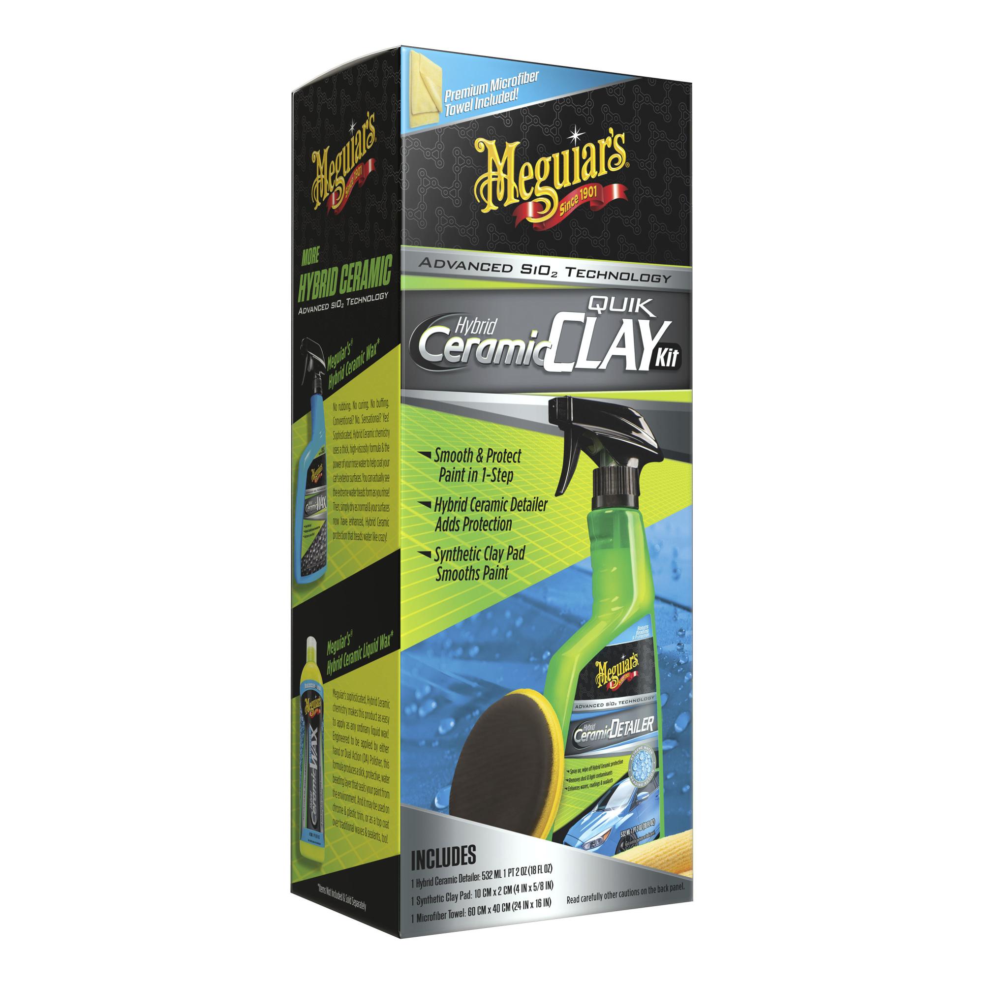 Meguiar's Hybrid Ceramic Synthetic Clay Kit - Lackreiniger Set aus Hybrid Ceramic Detailer, Reinigungsknete-Pad & Mikrofasertuch